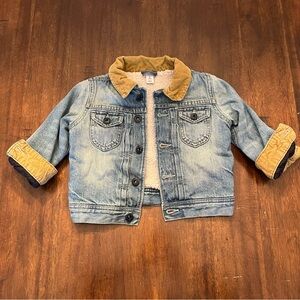 Baby Gap Unisex Sherpa Lined Corduroy Trimmed Blue Denim Jean Jacket Size 2T
